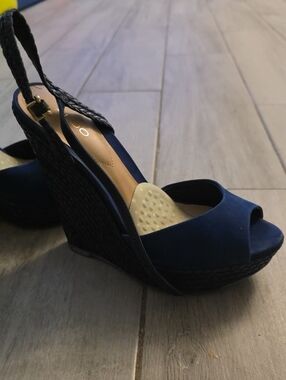 Aldo Women’s Navy Wedge Sandals - Classic Slingback Peep Toe